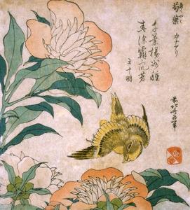 Peony and Canary by Katsushika Hokusai
