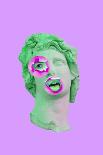 Collage Art of Classic Statue. Vaporwave Style on Purple Background. Neon Green Sculpture with With-Katya_Havok-Framed Premier Image Canvas