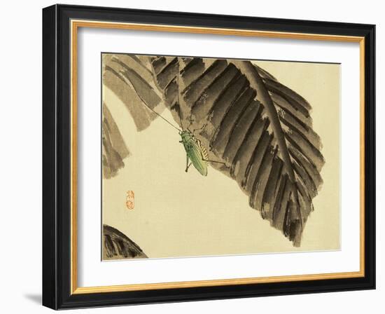 Katydid on Banana Leaf-Bairei Kono-Framed Giclee Print