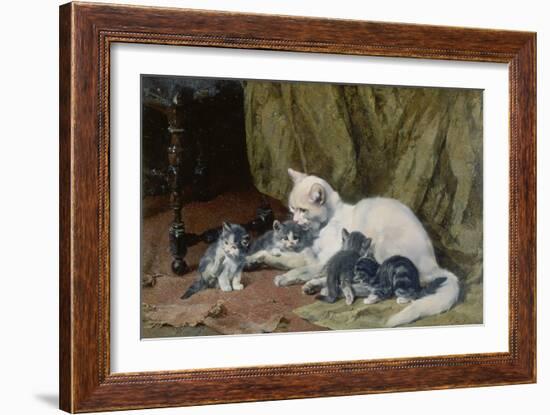 Katze mit vier Jungen auf einem alten Teppich-Julius Adam-Framed Giclee Print