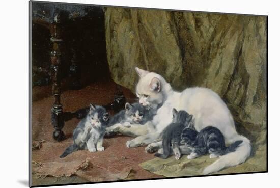 Katze mit vier Jungen auf einem alten Teppich-Julius Adam-Mounted Giclee Print