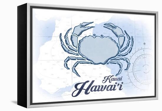 Kauai, Hawaii - Crab - Blue - Coastal Icon-Lantern Press-Framed Stretched Canvas