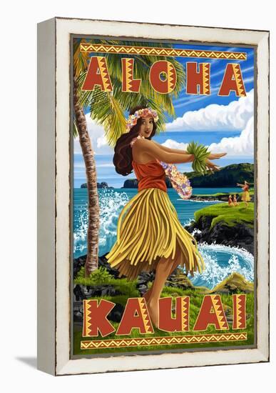 Kauai, Hawaii - Hula Girl on Coast-Lantern Press-Framed Stretched Canvas
