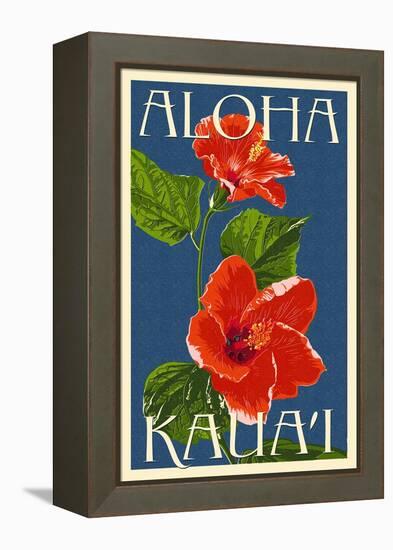 Kauai, Hawaii - Red Hibiscus-Lantern Press-Framed Stretched Canvas