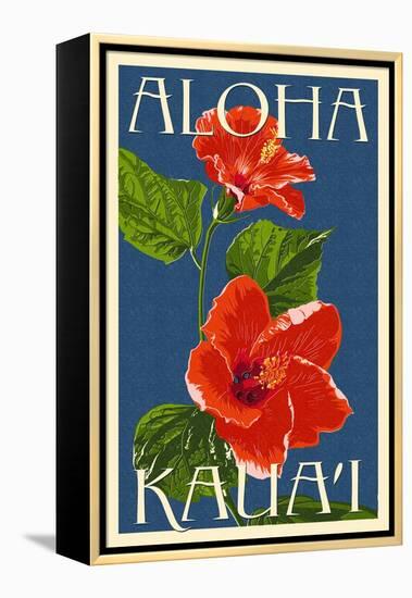 Kauai, Hawaii - Red Hibiscus-Lantern Press-Framed Stretched Canvas