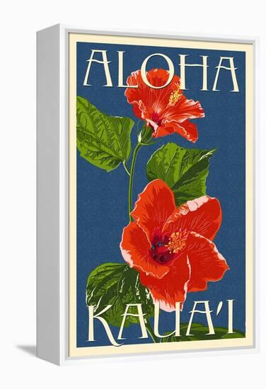 Kauai, Hawaii - Red Hibiscus-Lantern Press-Framed Stretched Canvas