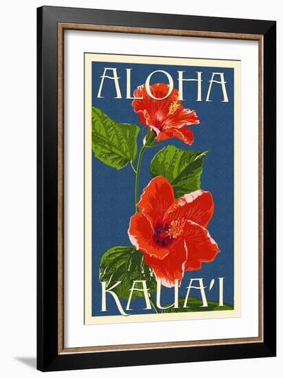 Kauai, Hawaii - Red Hibiscus-Lantern Press-Framed Art Print