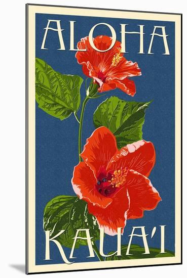 Kauai, Hawaii - Red Hibiscus-Lantern Press-Mounted Art Print