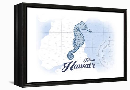 Kauai, Hawaii - Seahorse - Blue - Coastal Icon-Lantern Press-Framed Stretched Canvas