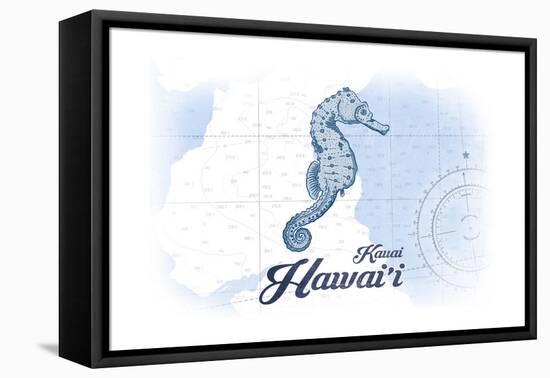Kauai, Hawaii - Seahorse - Blue - Coastal Icon-Lantern Press-Framed Stretched Canvas