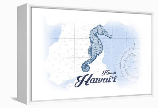 Kauai, Hawaii - Seahorse - Blue - Coastal Icon-Lantern Press-Framed Stretched Canvas