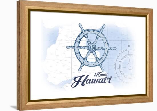 Kauai, Hawaii - Ship Wheel - Blue - Coastal Icon-Lantern Press-Framed Stretched Canvas