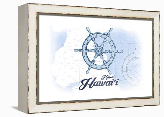 Kauai, Hawaii - Ship Wheel - Blue - Coastal Icon-Lantern Press-Framed Stretched Canvas