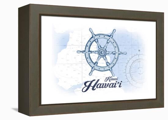 Kauai, Hawaii - Ship Wheel - Blue - Coastal Icon-Lantern Press-Framed Stretched Canvas