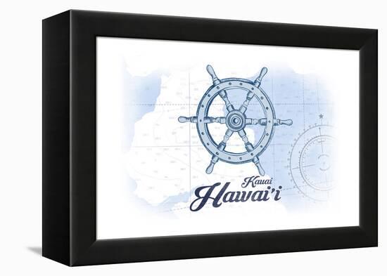 Kauai, Hawaii - Ship Wheel - Blue - Coastal Icon-Lantern Press-Framed Stretched Canvas