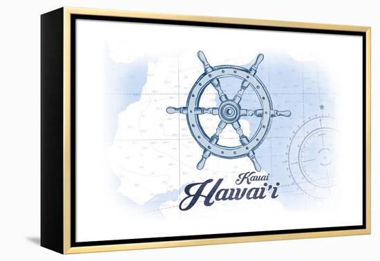 Kauai, Hawaii - Ship Wheel - Blue - Coastal Icon-Lantern Press-Framed Stretched Canvas