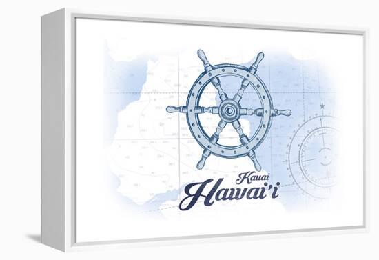 Kauai, Hawaii - Ship Wheel - Blue - Coastal Icon-Lantern Press-Framed Stretched Canvas