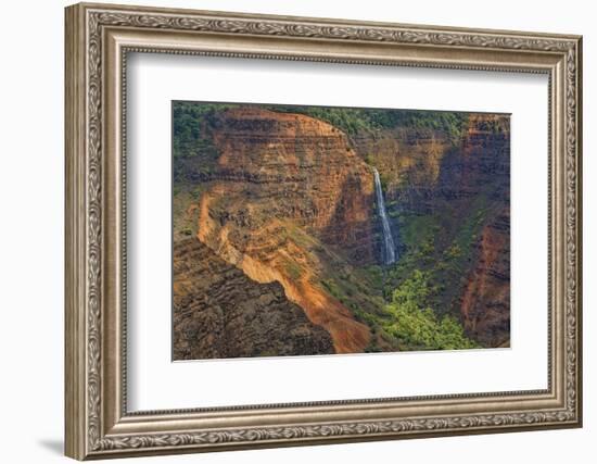 Kauai, Hawaii. Waimea Canyon State Park red cliffs from above canyon with waterfall-Bill Bachmann-Framed Photographic Print