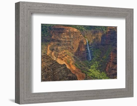 Kauai, Hawaii. Waimea Canyon State Park red cliffs from above canyon with waterfall-Bill Bachmann-Framed Photographic Print