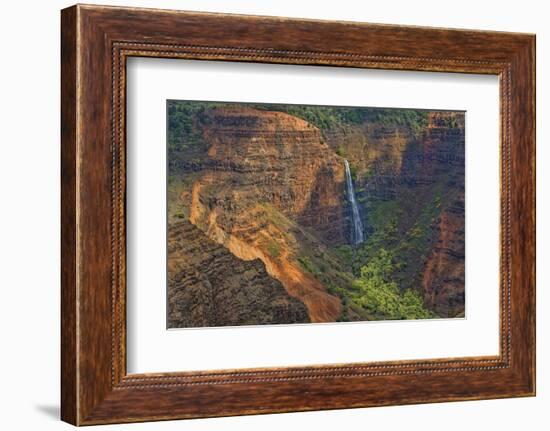 Kauai, Hawaii. Waimea Canyon State Park red cliffs from above canyon with waterfall-Bill Bachmann-Framed Photographic Print