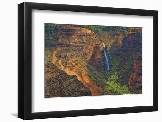 Kauai, Hawaii. Waimea Canyon State Park red cliffs from above canyon with waterfall-Bill Bachmann-Framed Photographic Print