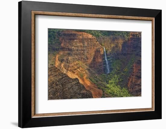 Kauai, Hawaii. Waimea Canyon State Park red cliffs from above canyon with waterfall-Bill Bachmann-Framed Photographic Print