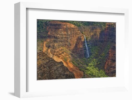 Kauai, Hawaii. Waimea Canyon State Park red cliffs from above canyon with waterfall-Bill Bachmann-Framed Photographic Print