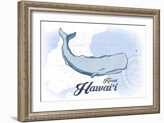 Kauai, Hawaii - Whale - Blue - Coastal Icon-Lantern Press-Framed Art Print