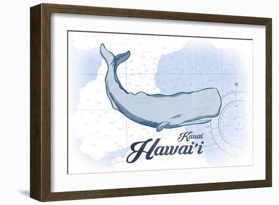 Kauai, Hawaii - Whale - Blue - Coastal Icon-Lantern Press-Framed Art Print