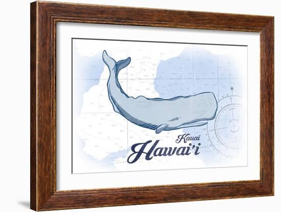 Kauai, Hawaii - Whale - Blue - Coastal Icon-Lantern Press-Framed Art Print