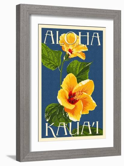 Kauai, Hawaii - Yellow Hibiscus-Lantern Press-Framed Art Print