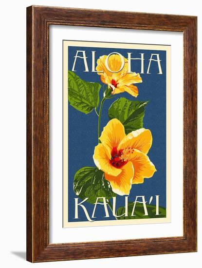 Kauai, Hawaii - Yellow Hibiscus-Lantern Press-Framed Art Print