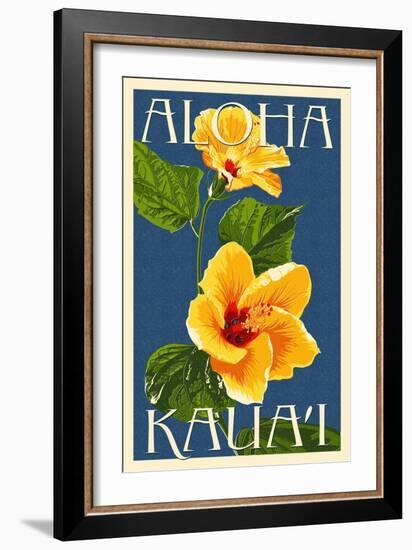 Kauai, Hawaii - Yellow Hibiscus-Lantern Press-Framed Art Print