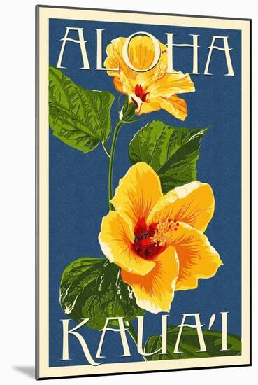 Kauai, Hawaii - Yellow Hibiscus-Lantern Press-Mounted Art Print