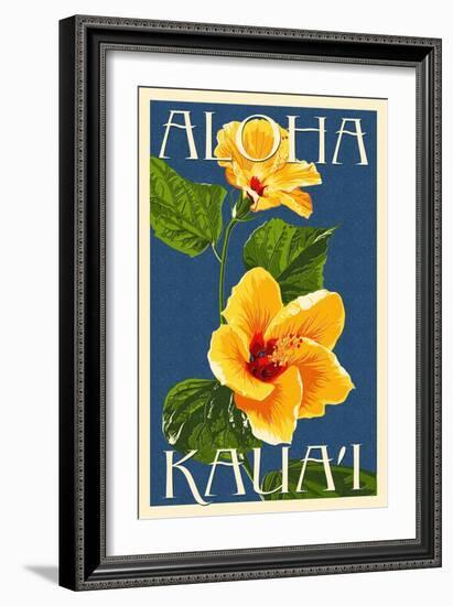 Kauai, Hawaii - Yellow Hibiscus-Lantern Press-Framed Art Print