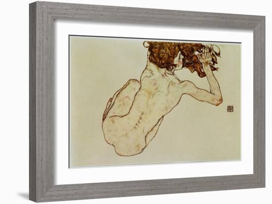 Kauernder Rueckenakt - Crouching nude,back view,1917-Egon Schiele-Framed Giclee Print