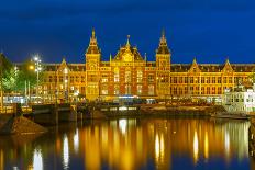 Night Amsterdam Canal and Centraal Station-kavalenkava volha-Framed Photographic Print