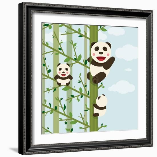 Kawaii Bears in Forest. Funny Kawaii Panda Bears in Trees. Vector Illustration Eps8.-Popmarleo-Framed Art Print