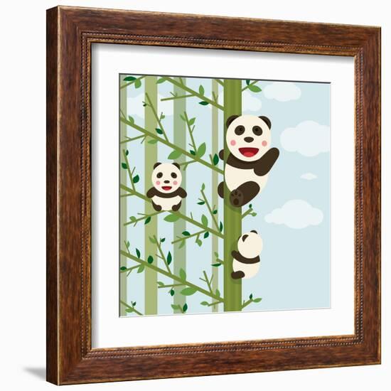 Kawaii Bears in Forest. Funny Kawaii Panda Bears in Trees. Vector Illustration Eps8.-Popmarleo-Framed Art Print