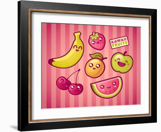 Kawaii Smiling Fruits-diarom-Framed Art Print