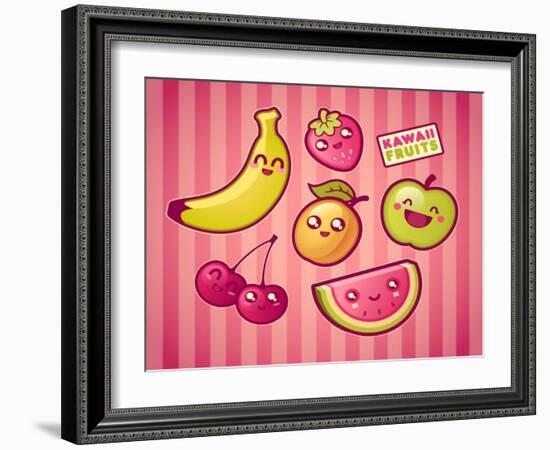 Kawaii Smiling Fruits-diarom-Framed Art Print