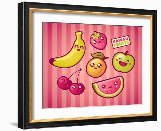 Kawaii Smiling Fruits-diarom-Framed Art Print