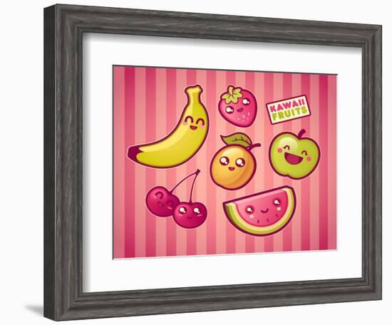 Kawaii Smiling Fruits-diarom-Framed Art Print