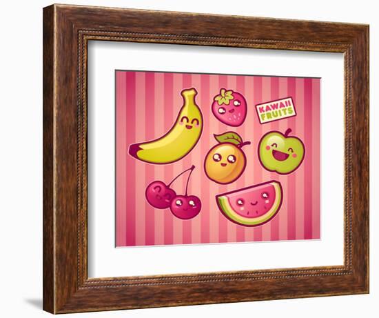 Kawaii Smiling Fruits-diarom-Framed Art Print