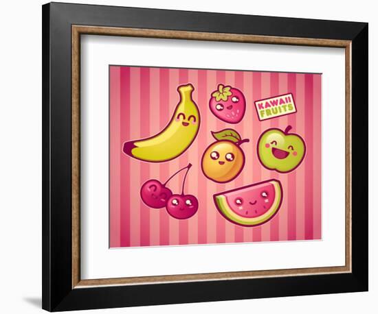 Kawaii Smiling Fruits-diarom-Framed Art Print