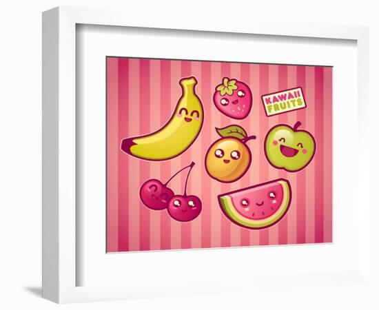 Kawaii Smiling Fruits-diarom-Framed Art Print