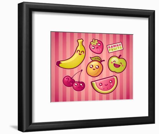 Kawaii Smiling Fruits-diarom-Framed Art Print