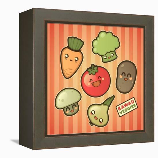 Kawaii Smiling Vegetables-diarom-Framed Stretched Canvas