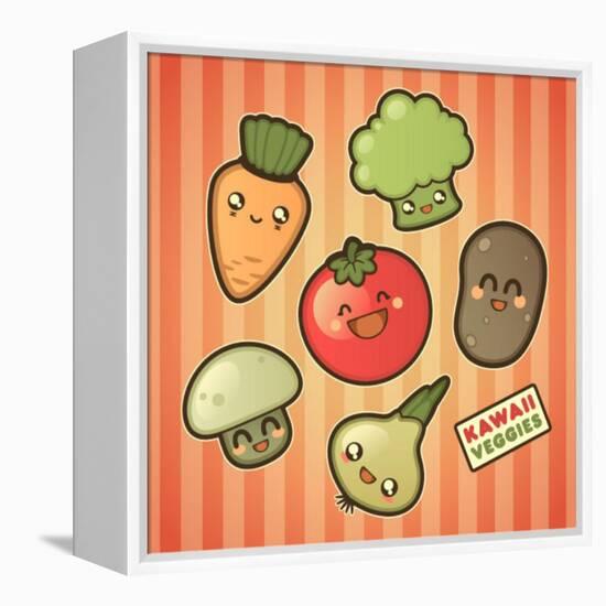 Kawaii Smiling Vegetables-diarom-Framed Stretched Canvas