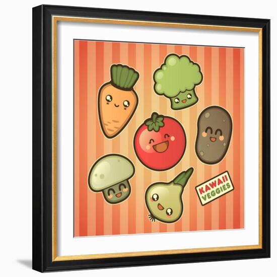 Kawaii Smiling Vegetables-diarom-Framed Premium Giclee Print